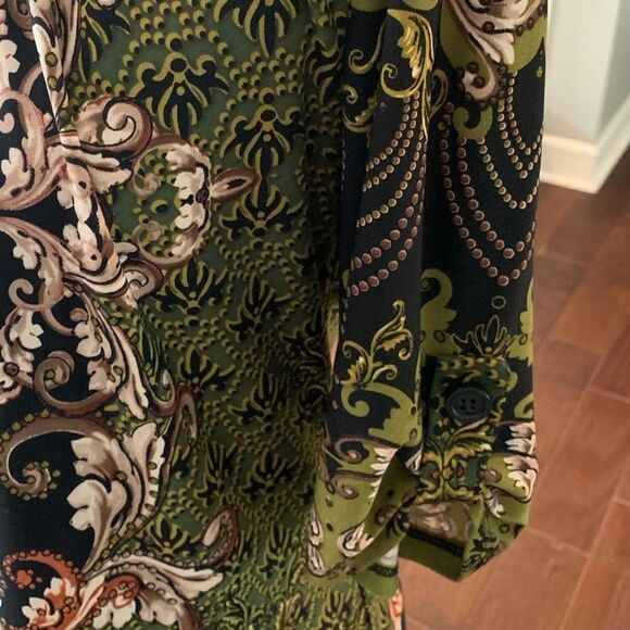 Chelsea Suite Patterned Sheath Dress Green Black Knit Stretch Size 10P - Picture 6 of 9